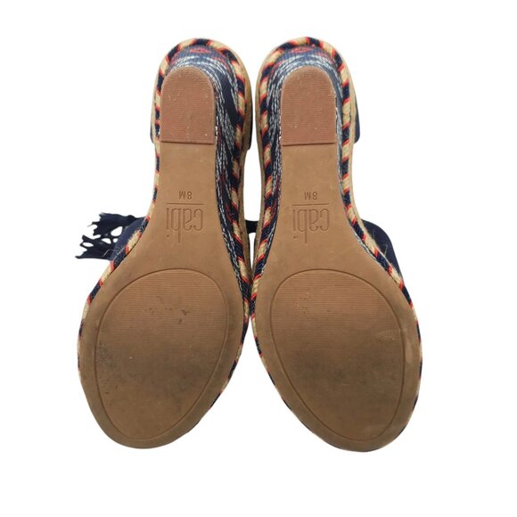 Cabi Isla Espadrille Wedge Sandals Womens 8 M Ankle Wrap Navy Suede Aztec 6001 - Picture 7 of 14